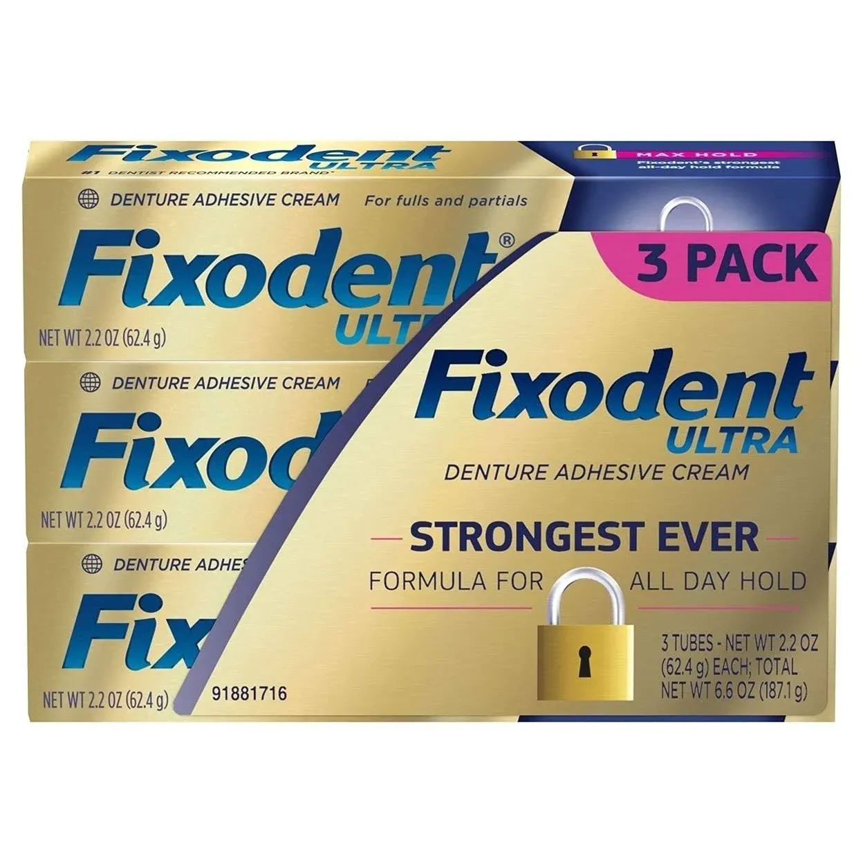 Fixodent Ultra Max Hold Dental Adhesive 2.2 oz 3 Pack