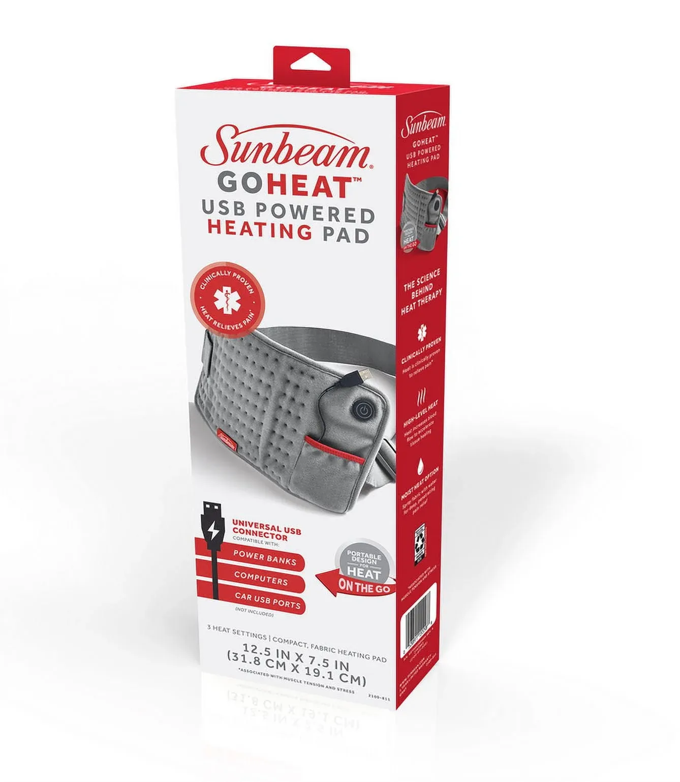 Sunbeam Go Heat Gray Usb Powered Heating Pad