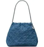 Tory Burch Fleming Quilted Denim Hobo Bag