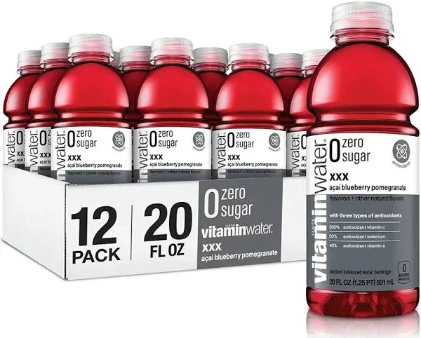 Glaceau Vitaminwater Zero XXX Acai Blueberry Pomegranate Nutrient-Enhanced Water - Case of 12 - 20 FZ