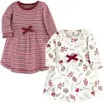 Touched by Nature Toddler Organic Cotton Dresses, Holly Berry Long Sleeve 2-Pack