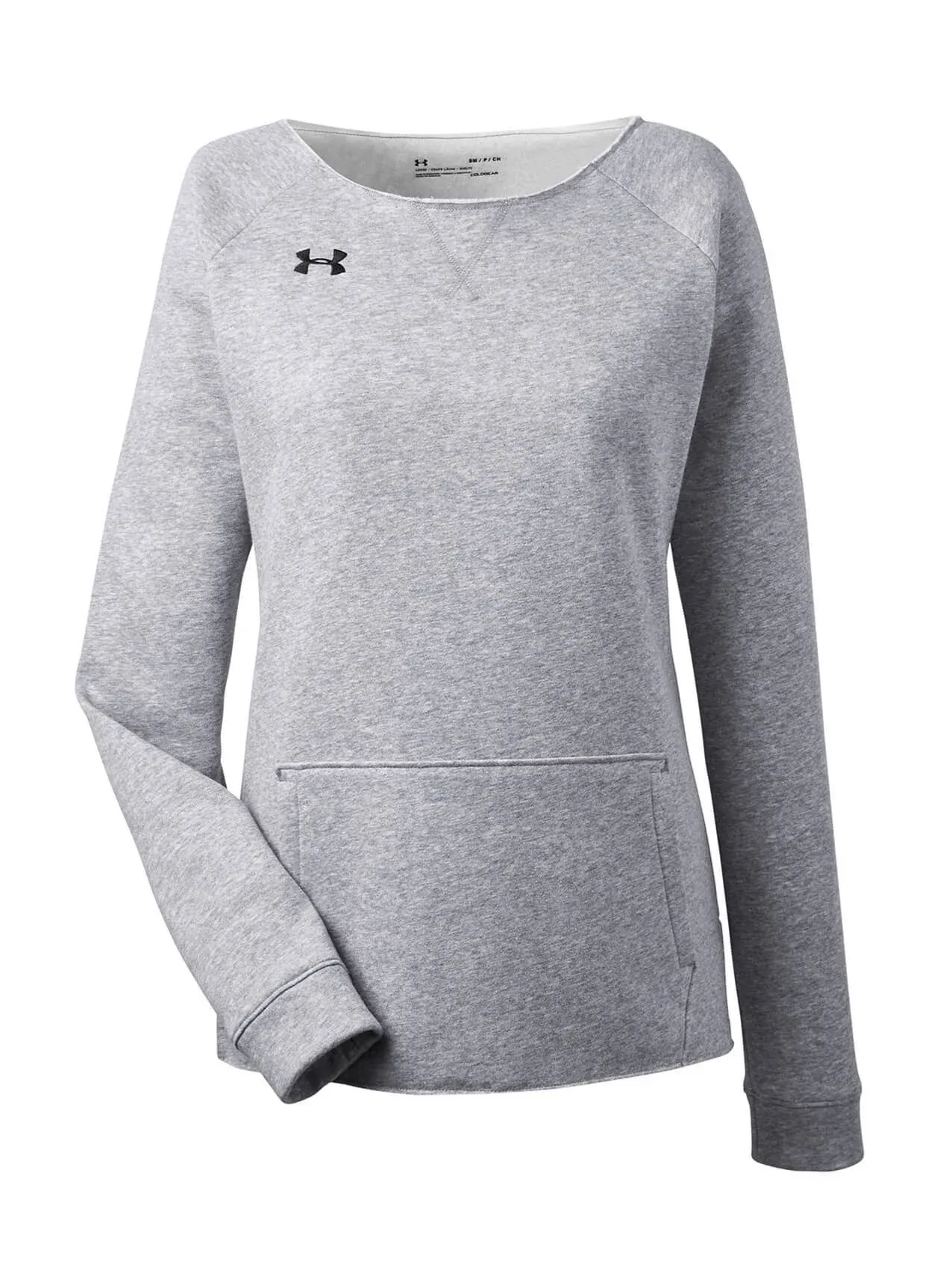 UNDER ARMOUR UA Hustle Fleece Crew Gray Black Logo Lightweight Sweatshirt L