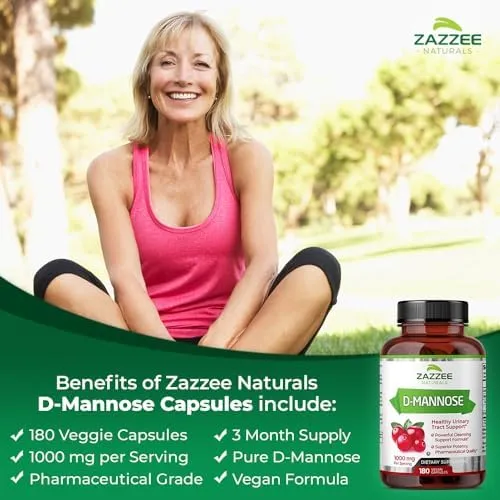 Zazzee D-Mannose 1000 mg per Serving 180 Vegan Capsules