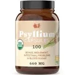 Pure Natural Whole Psyllium Husk Powder Capsules - 580mg Capsules 80 Pure Unflavored Fiber & Colon Cleanse Pills