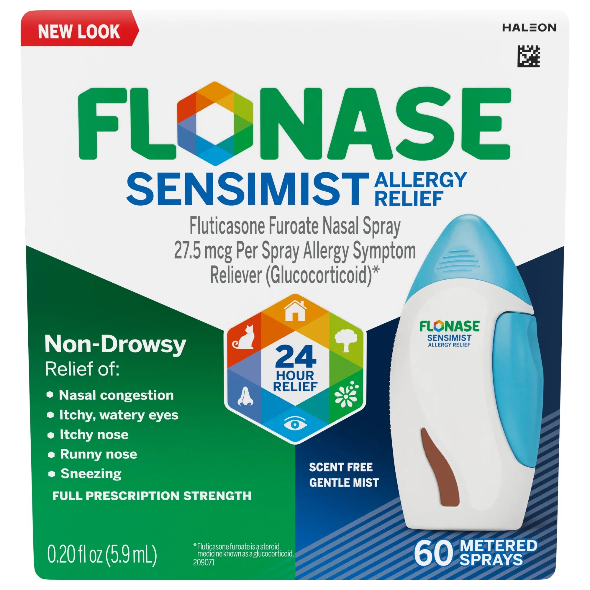 Flonase Sensimist Non-Drowsy Decongestant Allergy Relief Medicine Nasal Spray, 60 Sprays