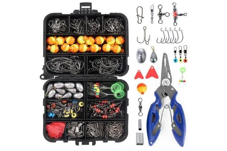 263pcs Fishing Accessories Set with Tackle Box Including Plier Jig Hooks Sinker ...