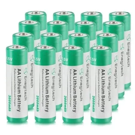 Enegitech AA Lithium Batteries, 1.5V 3000mAh Non-Rechargeable Double A Battery for Blink Camera Weather Station Toy 16 Pack