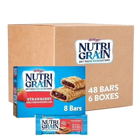 Nutri-Grain Soft Baked Breakfast Bars, Made with Whole Grains, Kids Snacks, Strawberry (6 Boxes, 48 Bars)