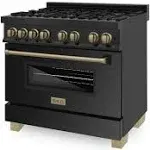 ZLINE Autograph Edition 36" 4.6 Cu. ft. Dual Fuel Range in Black Stainless Steel with Champagne Bronze Accents