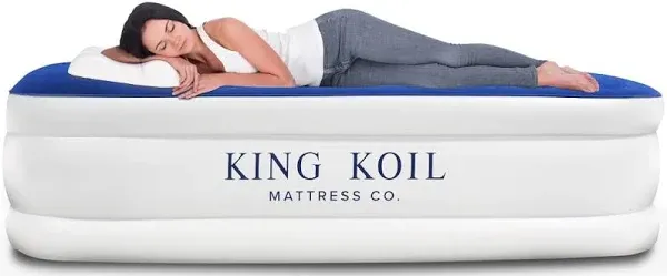 King Koil Luxury Plush Pillow Top Queen Size Air Mattress with Built-in High-...