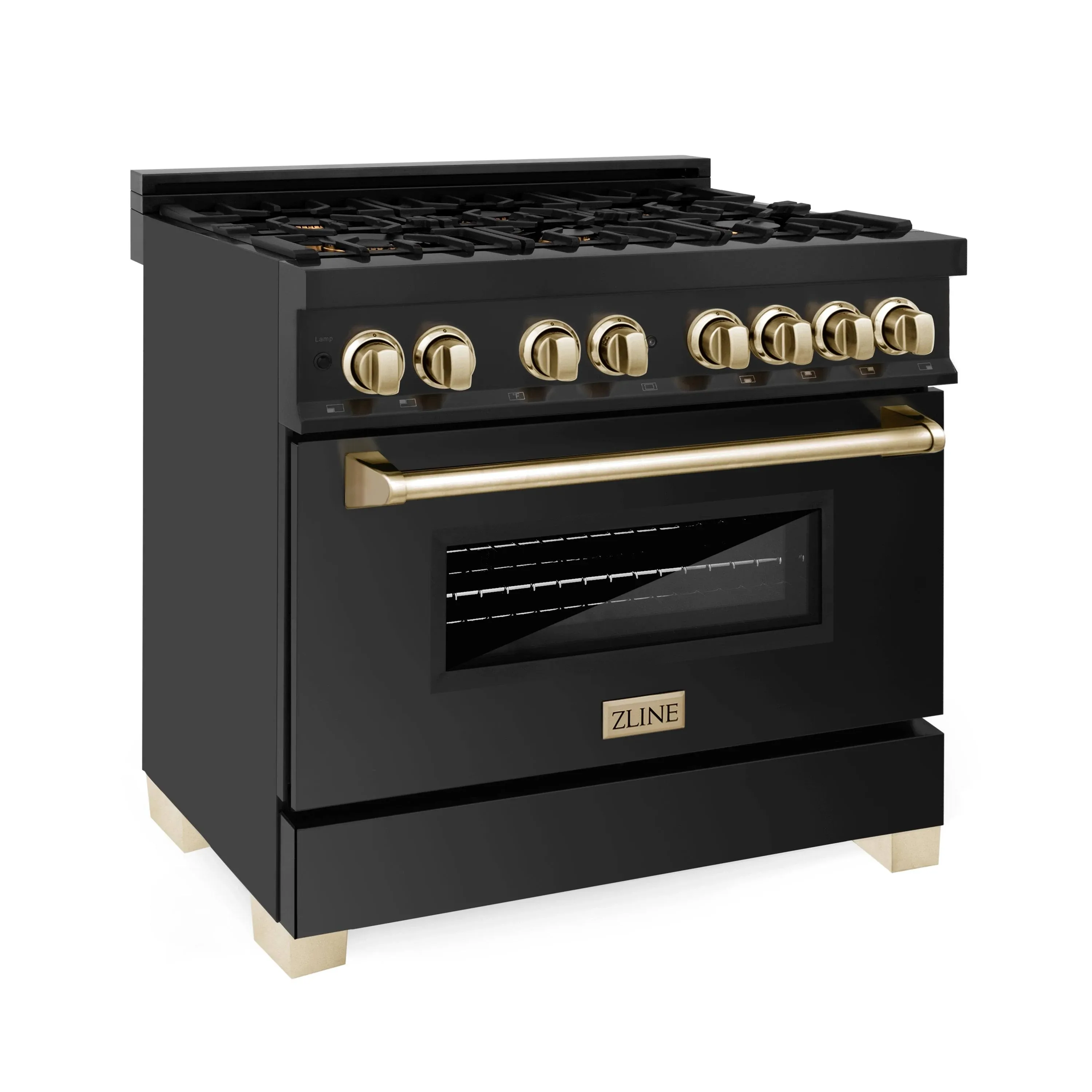 ZLINE Autograph Edition 36 in. 4.6 Cu. ft. Dual Fuel Range in Black Stainless Steel with Gold Accents