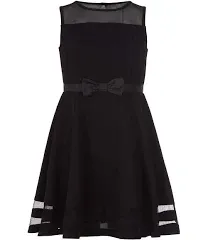 Calvin Klein Big Girls Illusion Mesh Bow Front Dress Black Size 10 Regular