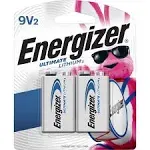 Energizer 2 Pack 9V Ultimate Lithium Batteries.