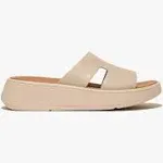 Fitflop F-Mode Raw-Edge Leather Flatform H-Bar Slides Women's Sandals Stone Beige : 8 M (B)