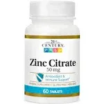 21st Century Zinc Citrate 50 mg 60 Tablets