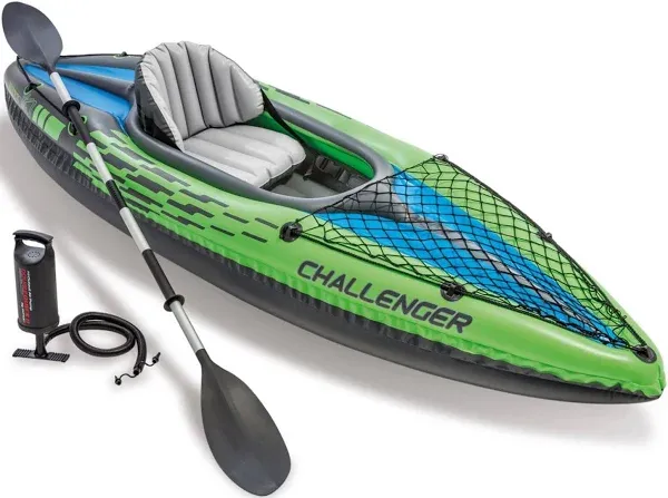 Challenger K1 Inflatable Single Person Kayak Set And Accessory Kit With Pump