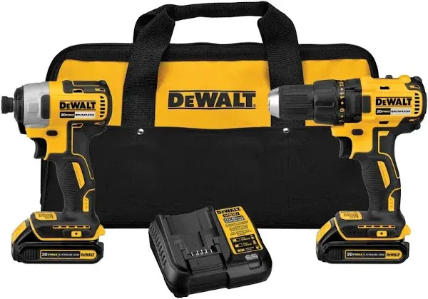 DEWALT 20V Max Cordless Drill Combo Kit, 2-Tool with 1.5 Ah 20V Li-Ion Compact Battery (DCK240C2 & DCB201)