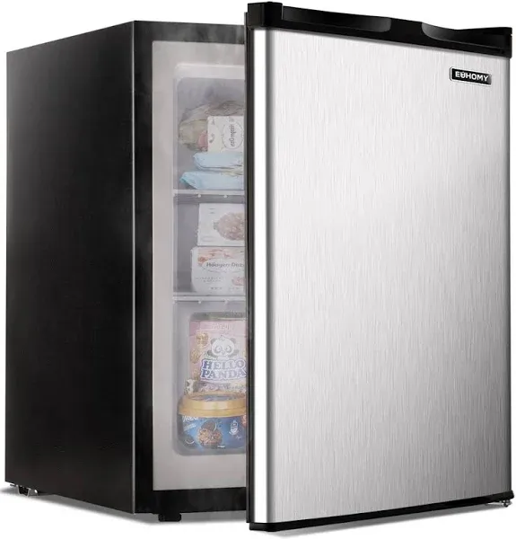 EUHOMY 1.1 Cubic Feet Mini Freezer, Countertop, Single Door Compact Upright Freezer with Reversible Door, Removable Shelves, Small freezer for Home/Dorms/Apartment/Office, New Black