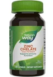 Askshy Nature's Way Zinc Chelate 30 Mg Potency Enhanced Absorption 100 Capsules, 100 Count