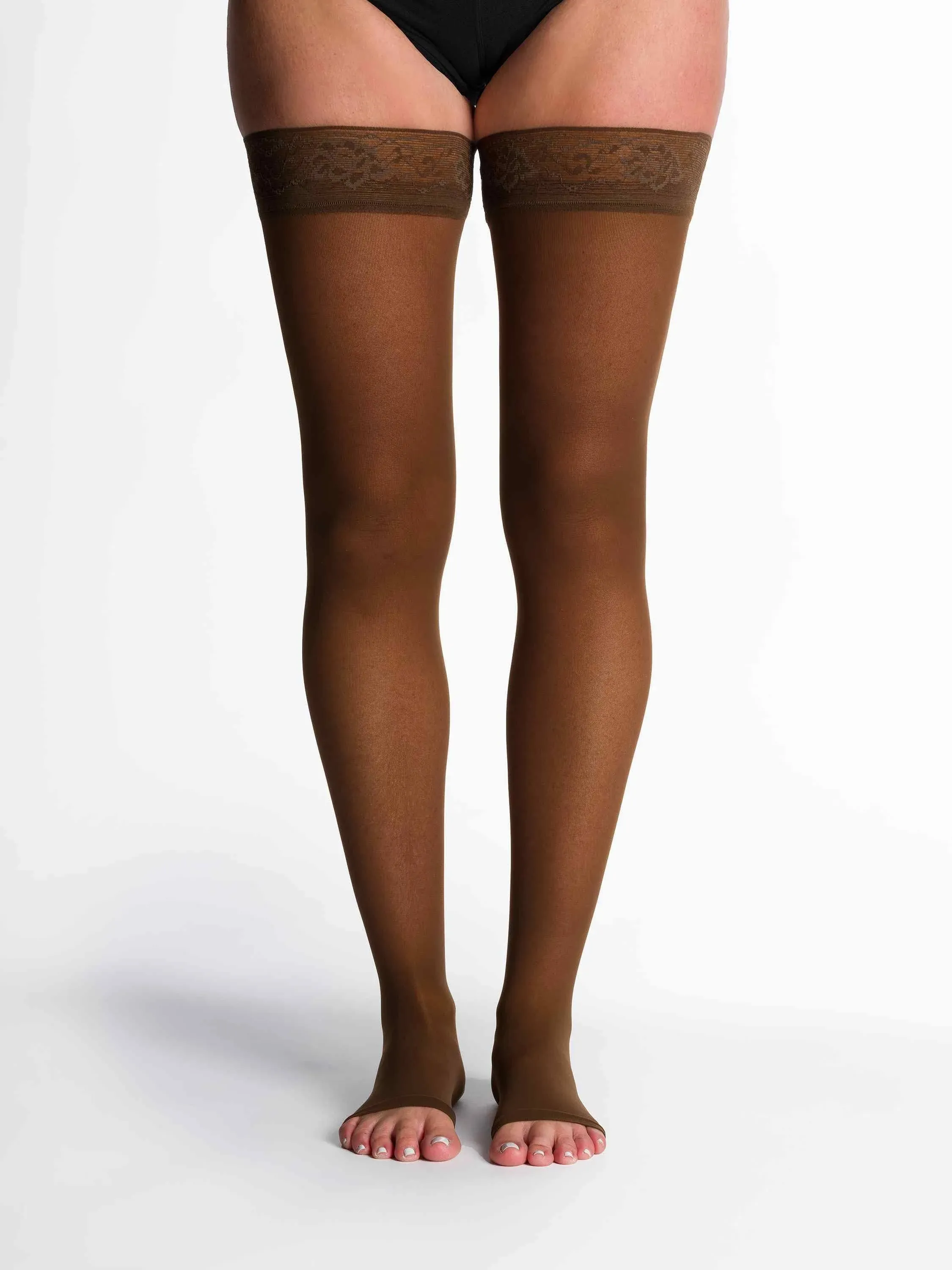 Sigvaris Sheer Thigh high, Open Toe, LL, Mocha, 15-20 mmHg