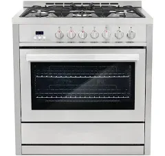 Cosmo Commercial 36" 3.8 cu. ft. Dual Fuel Range with Convection Oven and Storage Drawer, COS-F965NF