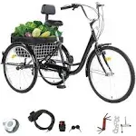 Jstuoke Versatile 26-inch 3-Wheel Adult Tricycle with 7-Speed Transmission and Storage Basket for Ultimate Convenience and Utility (Black)