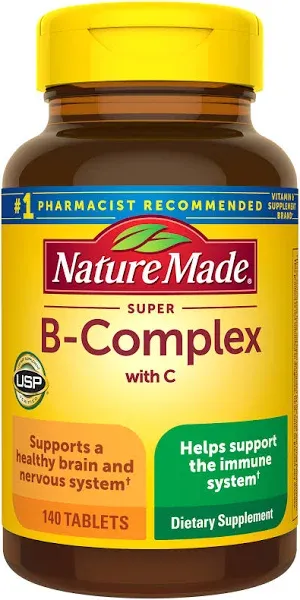 Nature Made Super B Complex with Vitamin C, Dietary Supplement for Brain Cell Function, Energy Support & Nervous System Support, 460 Tablets, 460 Day + Bundle with Emergency Whistle Keychain