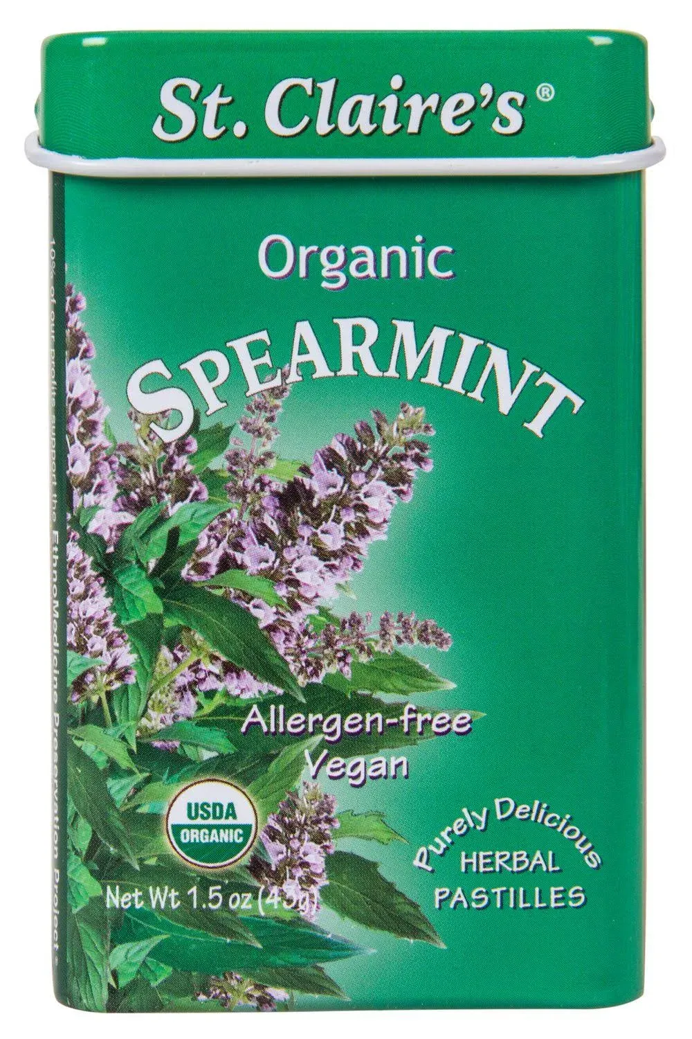 St. Claire's Organic Breath Mints, (Spearmint, 1.5 Ounce Tin, Bundle of 3) | Gluten-Free, Vegan, GMO-Free, Plant-based, Allergen-Free | Made in our Allergen-Free facility