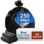  13 Gallon Trash Bags | 250 Bags | Black Trash Bags 12-13 Gallon | Kitchen 