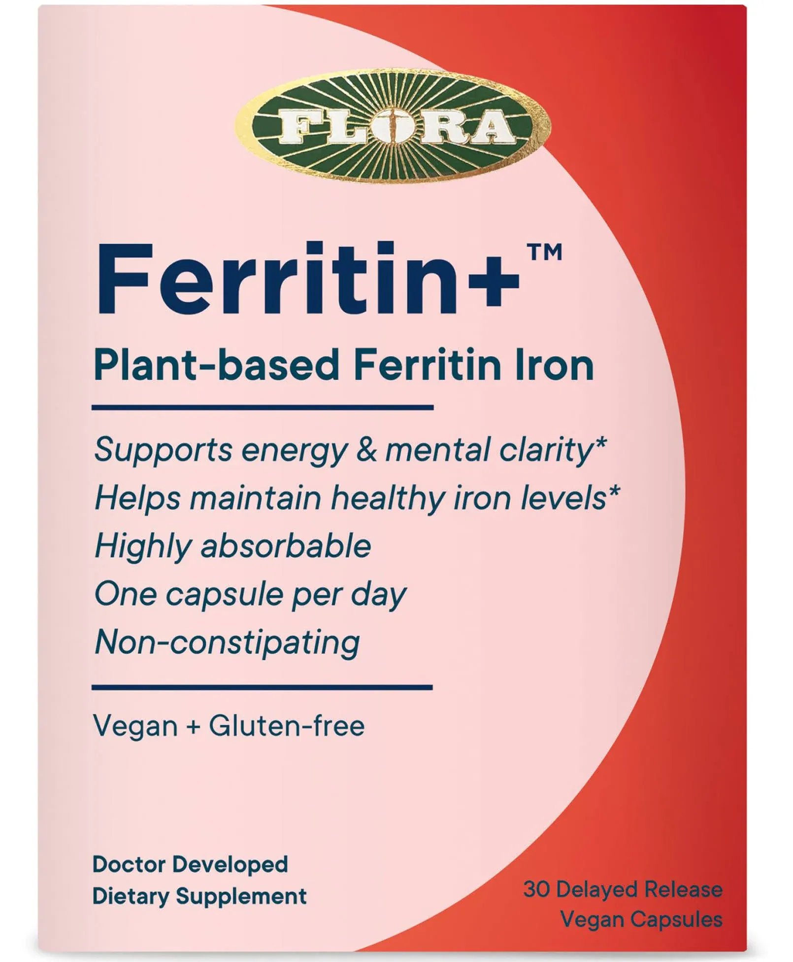 Flora, Ferritin+, Plant-Based Ferritin Iron, 30 Delayed Release Vegan Capsules