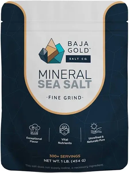 Baja Gold Mineral Sea Salt, Natural Grain Crystals, 1 Lb. Bag