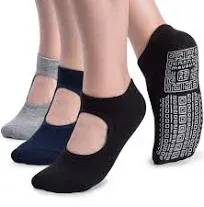  Non Slip Grip Yoga Socks for Women with Cushion for One Size 3 Pairs-3 Black