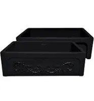 Whitehaus Glencove St. Ives 33" Front Apron Fireclay Sink with an Intricate Vine Design WHSIV3333-BLACK