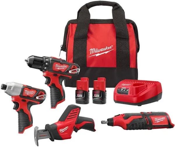 Milwaukee Combo Kit M12 Cordless Brushed 4 Tool 2497-24H