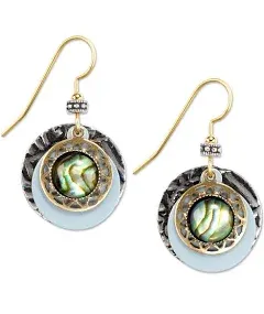 Silver Forest Layered Round Abalone Drop Earrings