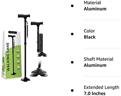  Foldable and Adjustable Walking Cane with Pivot Tip and Travel Bag - Heavy Duty