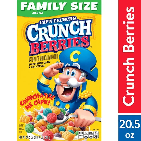 Cap'n Crunch Cereal, Crunch Berries, 20.5oz Box