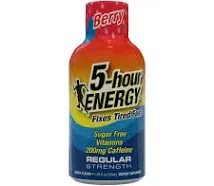 5-hour ENERGY Regular Strength Energy Shot, Berry Flavor, Zero Calories & Sugar-Free 200 mg Caffeinated Shot, Amino Acids & B Vitamins, Dietary Supplements, 1.93 oz., 24 Count