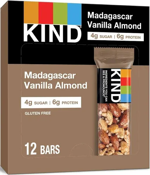 KIND Madagascar Vanilla Almond Bars, 1.41 Oz, Box Of 12