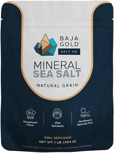 Baja Gold Mineral Sea Salt, Natural Grain Crystals, 1 Lb. 1 Pound (Pack of 1)