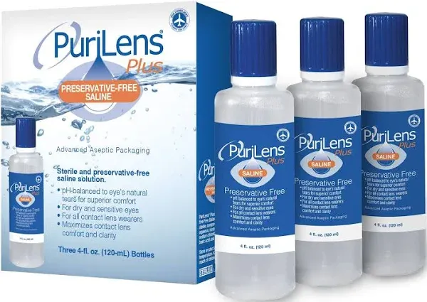 PuriLens Plus Preservative Free Saline Contact Lens Solution - 3 4 oz. Bottles