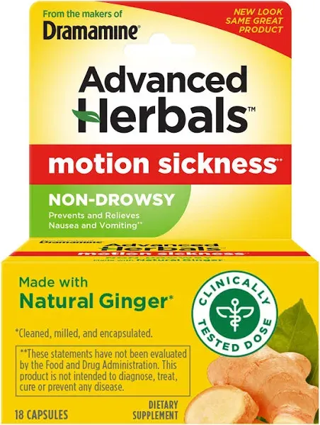 Dramamine Advanced Herbals Motion Sickness Relief - Non-Drowsy, Naturals With Ginger, 18 ct | CVS