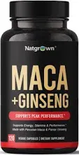 Natgrown Organic Maca Root Powder Capsules 1500 mg with Black + Red + Yellow Peruvian Maca Root Extract Supplement for Men and Women