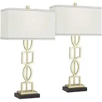 360 Lighting Evan Modern Table Lamps 28 1/4" Tall Set of 2 Gold Metal Geometric Frame White Curved Rectangular Shade for Living Room Bedroom House