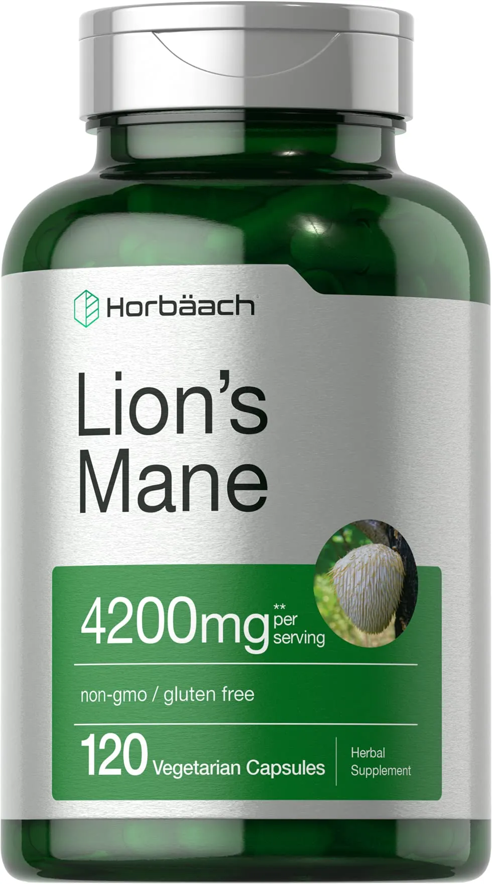 Lions Mane Mushroom Extract 4200mg 120ct Vegetarian Non-GMO Gluten Free Horbaach