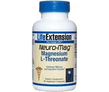 Life Extension Neuro-mag Magnesium L-threonate, Magnesium L-threonate, Brain Health, Memory & Attention, Gluten Free, Vegetarian, Non-GMO, 90 Vegetarian Capsules (Pack of 2)