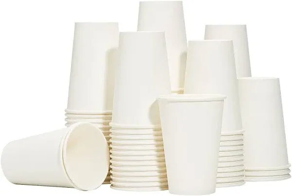 Disposable White Paper Cups 12oz. for Coffee, Water, Drinks Thick Cup 217 Pack