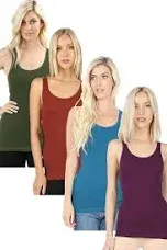 Zenana Outfitters Womens 4 Pack Basic Ribbed Racerback Tank Top 4 Pack- Blk Blk Wht Wht Medium