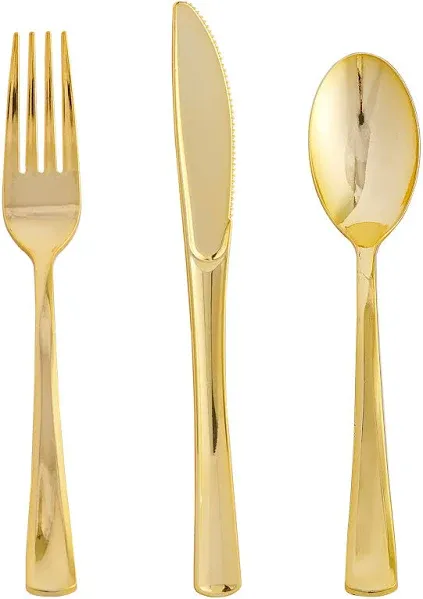 FOCUSLINE 75 Pack Gold Plastic Silverware Disposable Cutlery Set 25 Forks