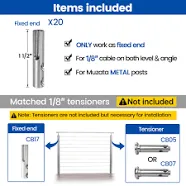 Muzata 1/8" Swageless Cable Railing Kit Invisible Terminal Fixed End Toggle Anchor for Metal Post Angle Adjustable T316 Stainless Steel Stair